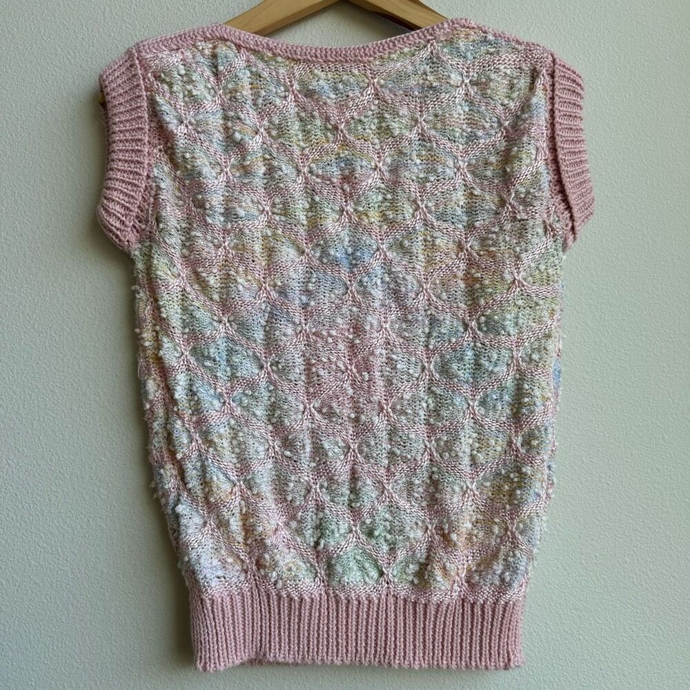 Vintage Popcorn Pink Colorful Funky Sleeveless Relaxed Sweater Size XS Small